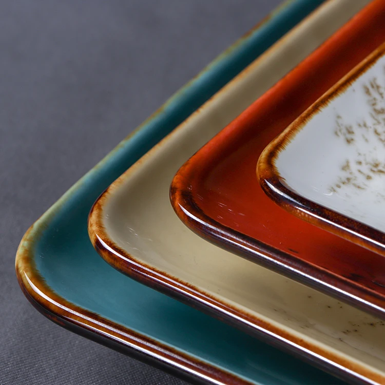 colour glaze change uneven bumpy dirty style dinning crockery porcelain plate dinnerware set for christmas dinner
