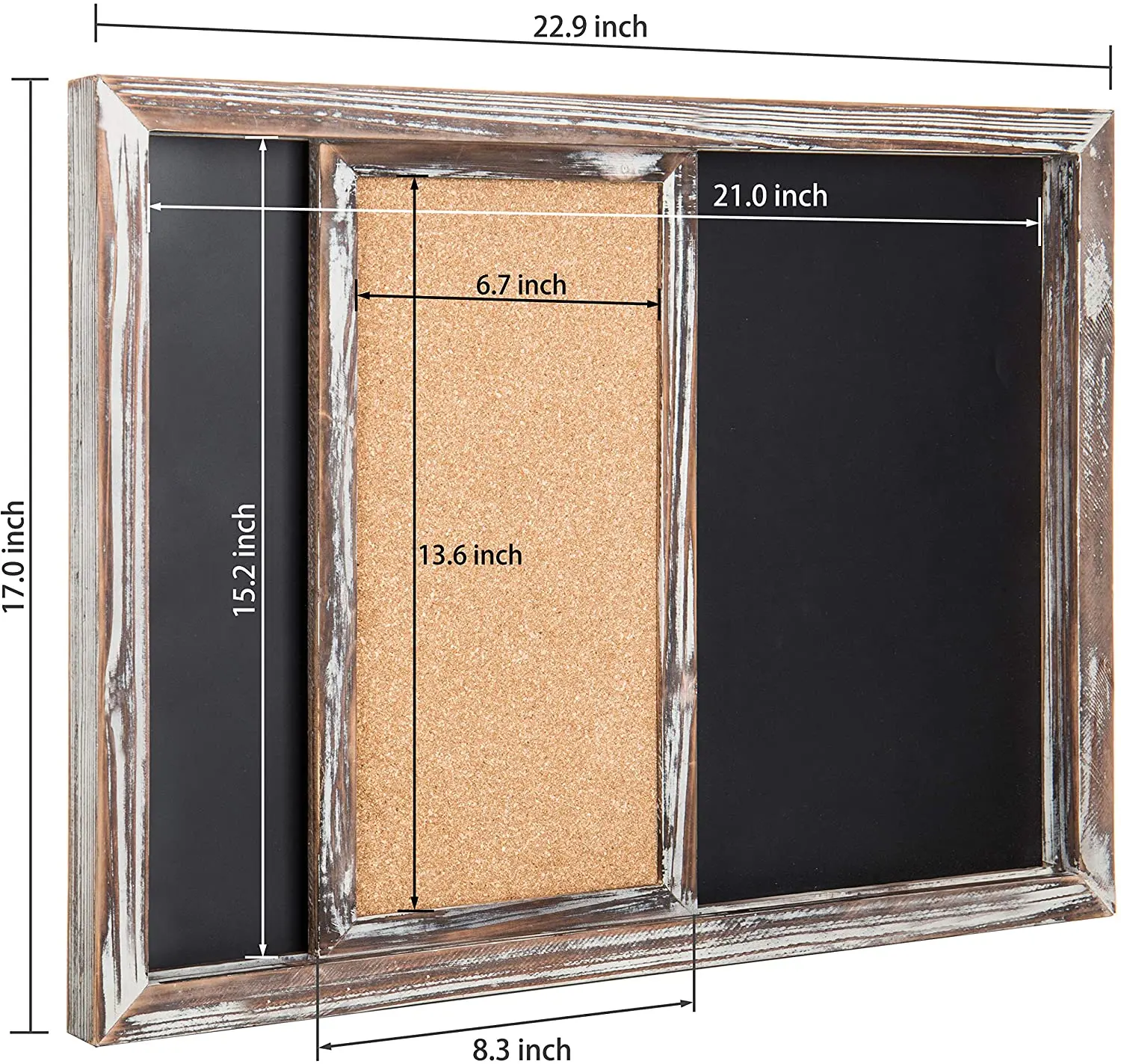 
Rustic Burnt Wood Framed Wall Mounted Magnetic Chalkboard and Sliding Cork Board 