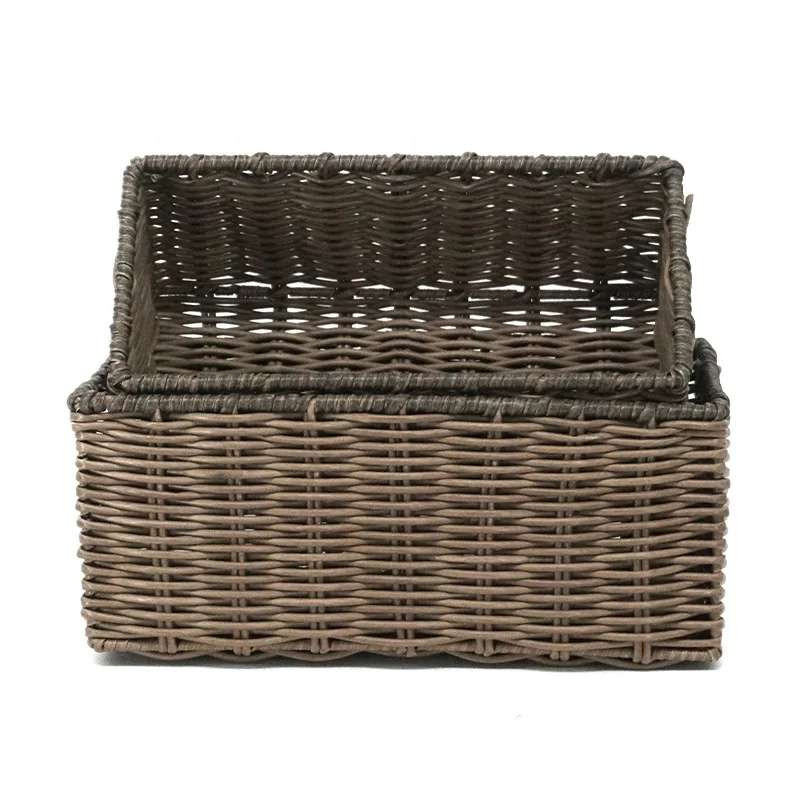 Wholesale Custom Decorative Basket Round Handmade Woven Plastic Rattan Storage Basket
