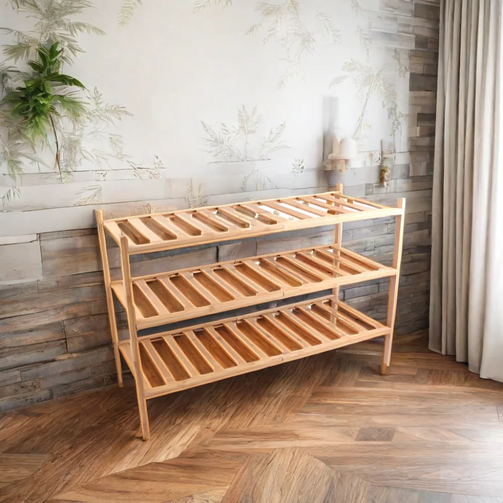SOPEWOD 3-Tier Stackable Bamboo Shoe Rack Standing Simple Living Room Shoes Stand with Customized Logo Multifunction Home Rack