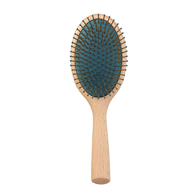 Custom Logo Natural Beech Wooden Rubber Air Cushion Hairbrush Eco-friendly Bamboo Hair Brush For Women