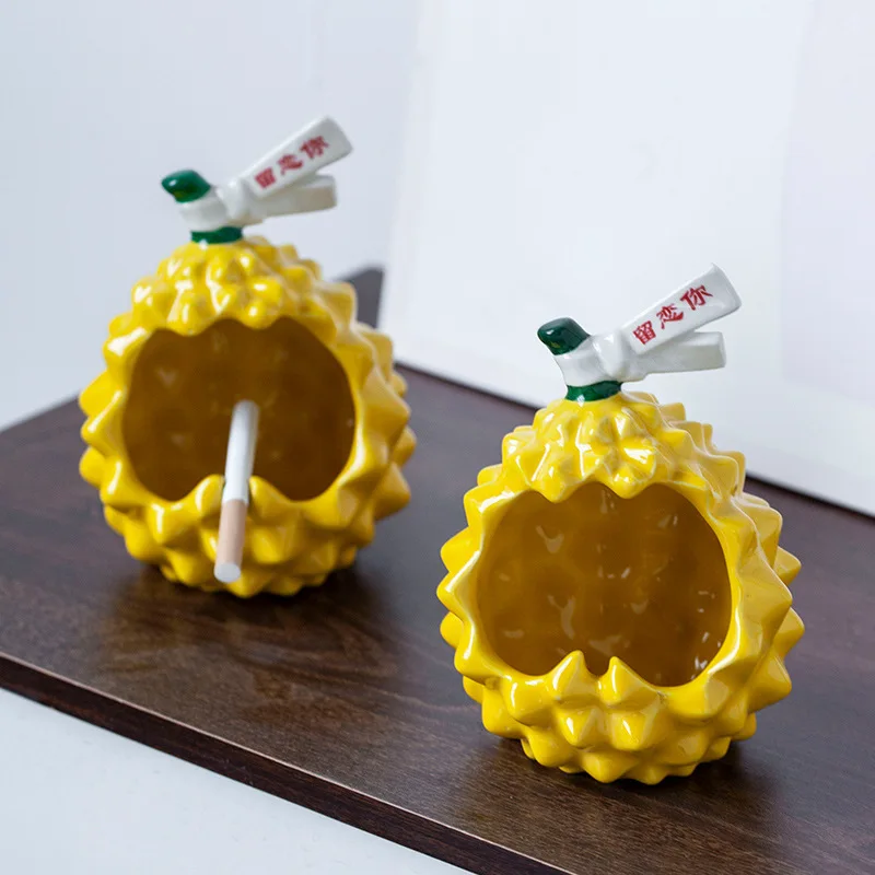 ATY124 Wholesale Creative Cute Durian Desk Ornaments Office Ceramic Ashtray