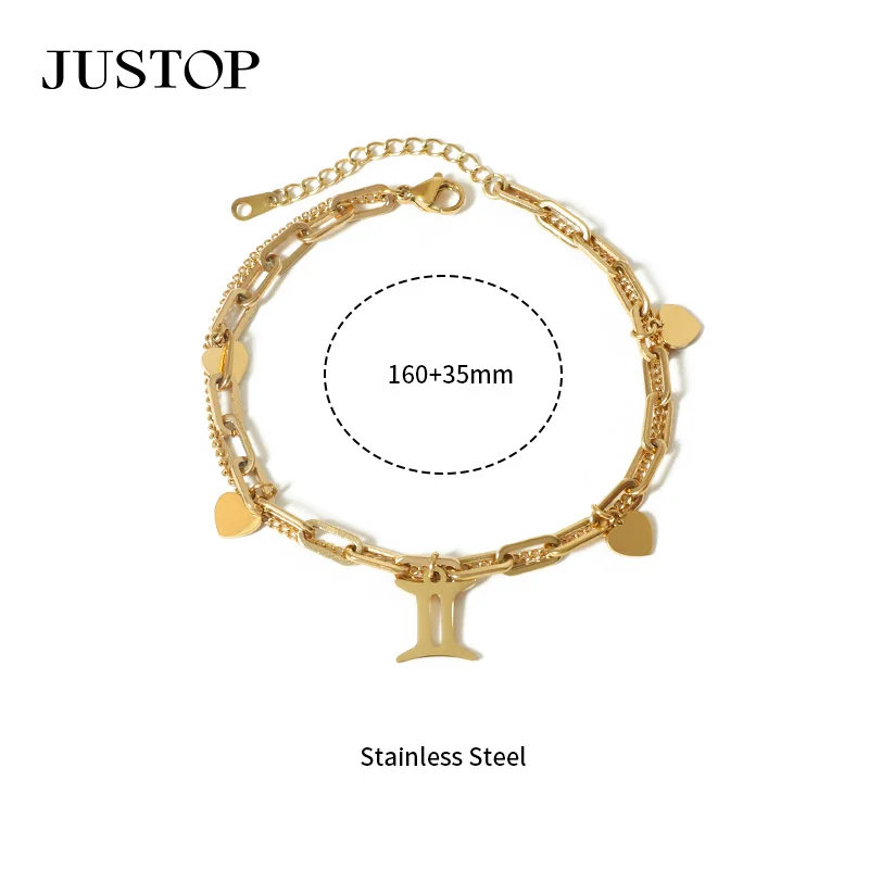 Horoscope wrist Link chain Gold Plated 12 Zodiac Sign Constellations Bracelets bangle Pendant Zodiac Charm Bracelet