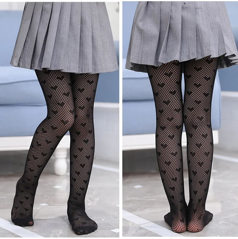 Fashionable Heart Print Girls Baby Tights 2024 New Kids Children Fishnet Mesh Pantyhose Summer Stockings