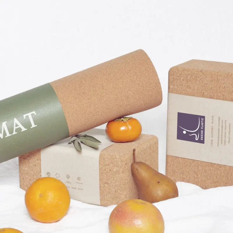 Wholesale Custom Logo Print Natural Eco Friendly Organic Wooden Fitness Cork Yoga Blocks Set