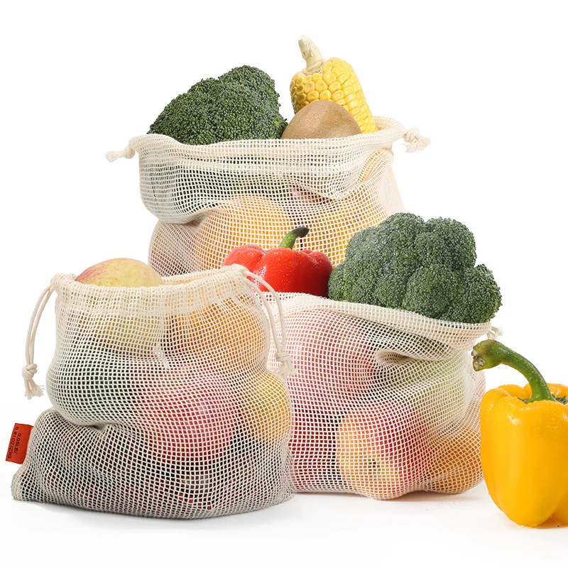 
Reliable quality eco friendly organic cotton mesh net bag Vegetable fruit drawstring bag 