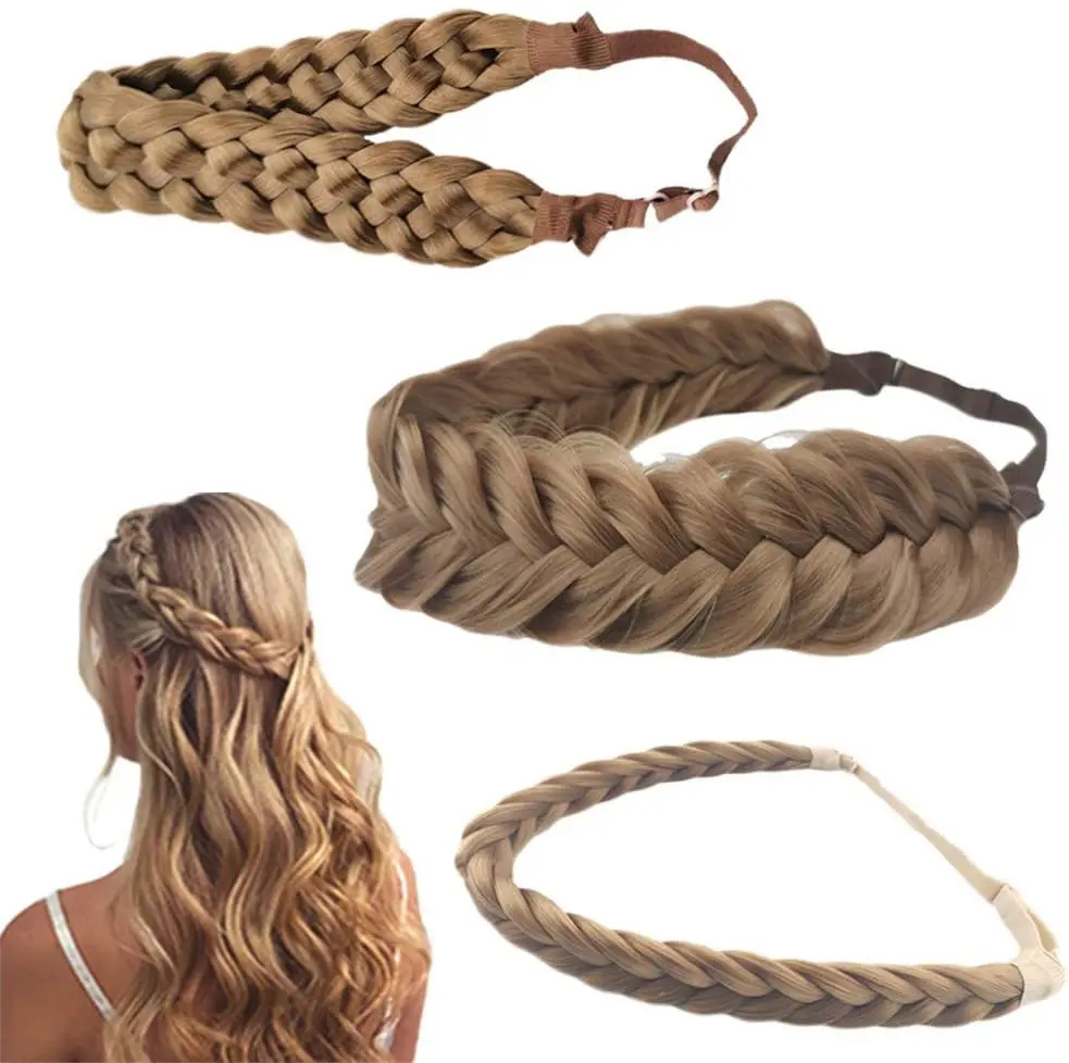 Wholesale Fashion Two Strand Fishtail Handmade Loose Wig Headband Plaited Braids Elastic Hairpiece