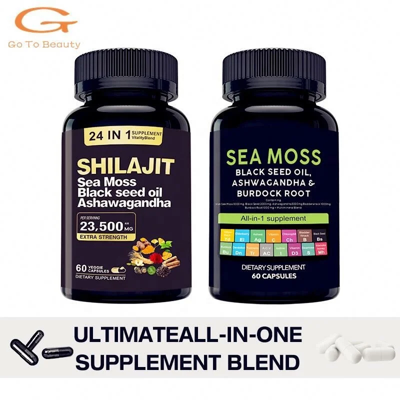 Gotobeauty OEM Hot Sale Shilajit and Seamoss Capsule Sea Moss 7000mg Black Seed Oil 4000mg Ashwagandha 2000mginger
