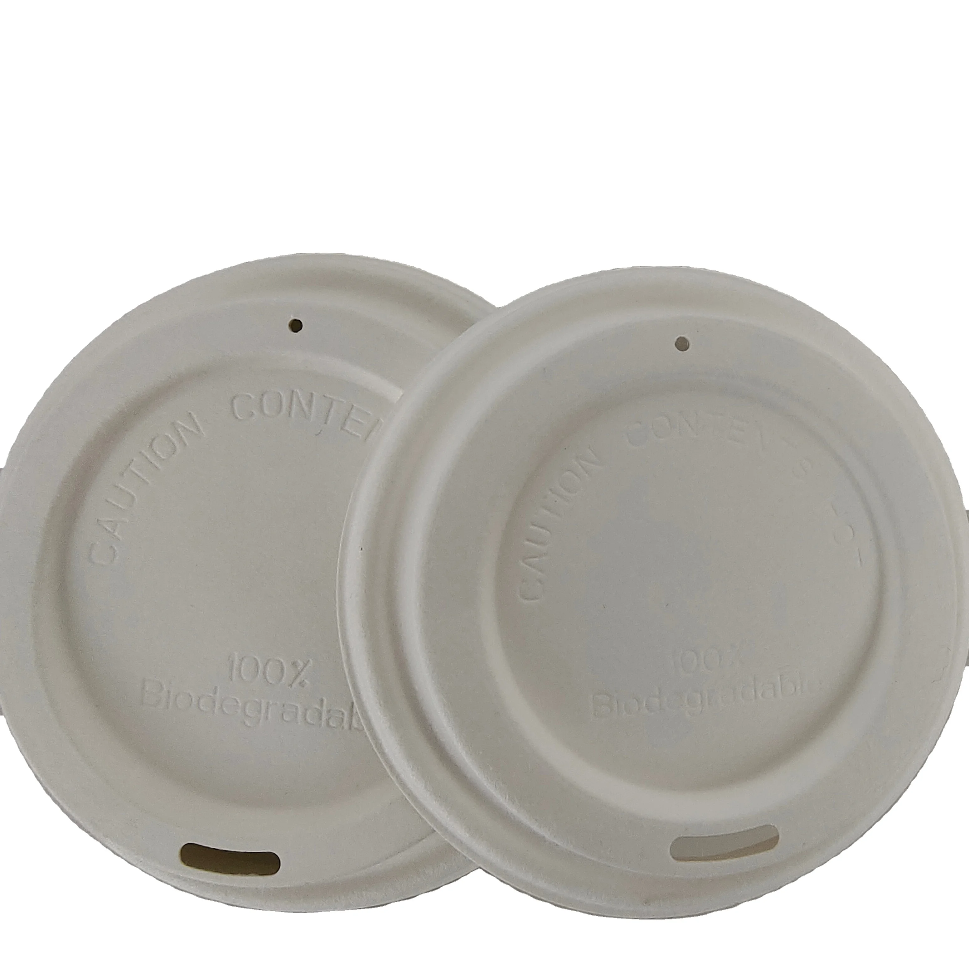 90mm Disposable Bagasse Pulp Compostable Biodegradable Paper Coffee flat cup lid for  bamboo pulp  cup