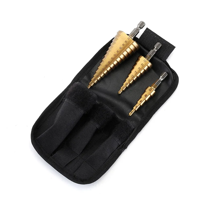 3pcs HSS Titanium Straight Groove Step Drill Bit High Speed Steel Metal Wood Hole Cutter Cone Drilling Tool Set