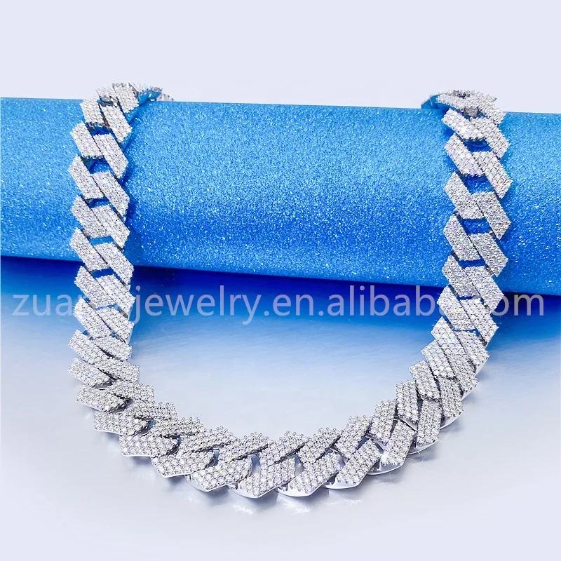 Sterling Silver 925 Lab Diamonds Mens Cuban Necklace Iced Out Hip Hop Moissanite Cuban Link