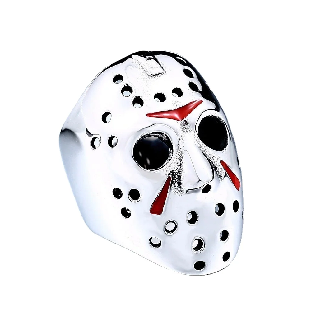 Gothic Style Jewelry Funny Skull with Vintage Red Pattern Biker Rings for Men