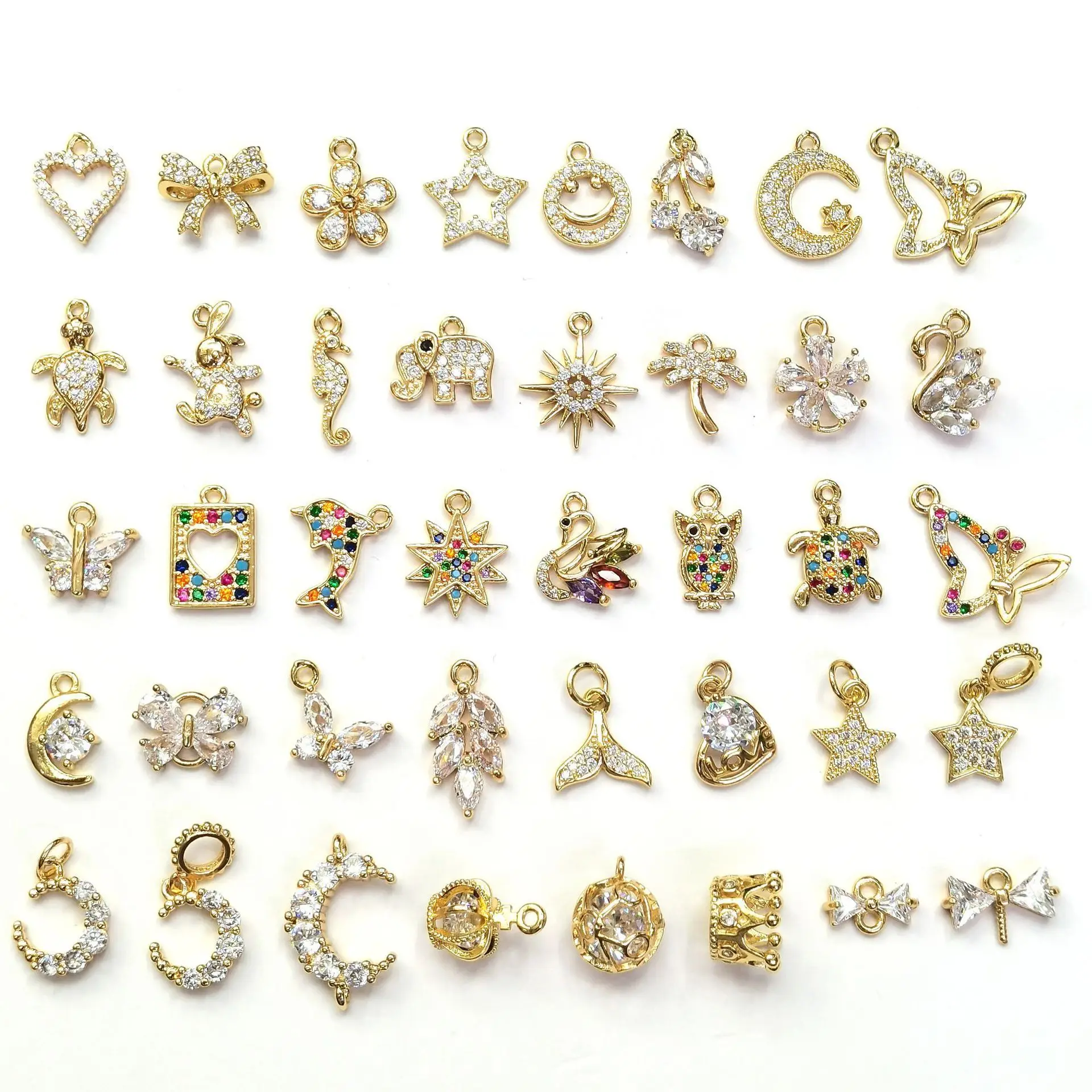 Owl Turtle Dolphin Heart Animal Accessory Brass moon Micro Pave Zircon Gold Charm Bracelet Bulk Pendants Suppliers for bracelets
