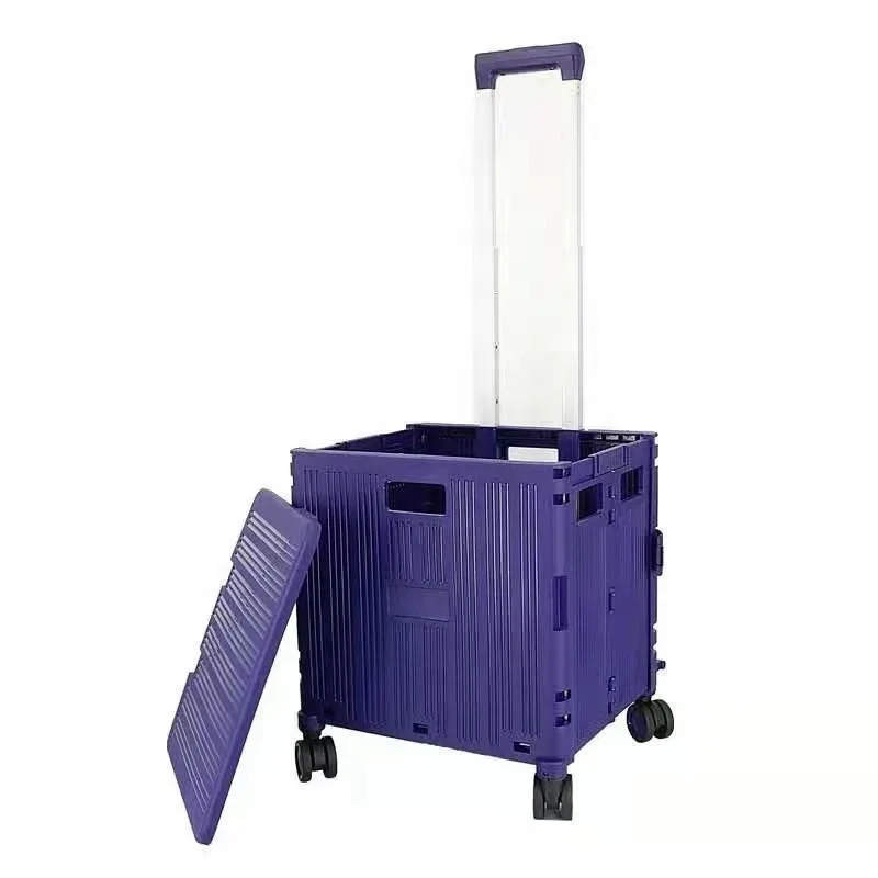 Durable Camping PP Silent Wheels Foldable Plastic Grocery Shopping Trolleys Carts With Seat