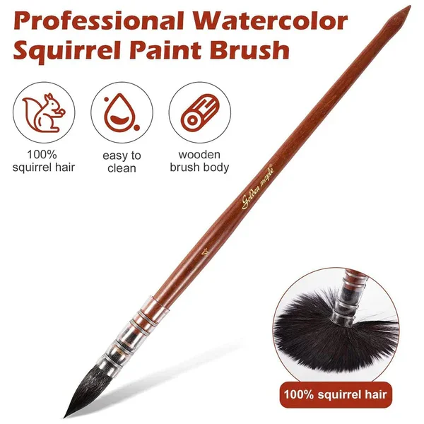 Premium Quality Round Short Handle Art Brush Professional Real Squirrel Hair Materials Watercolor Painting Brushes Set