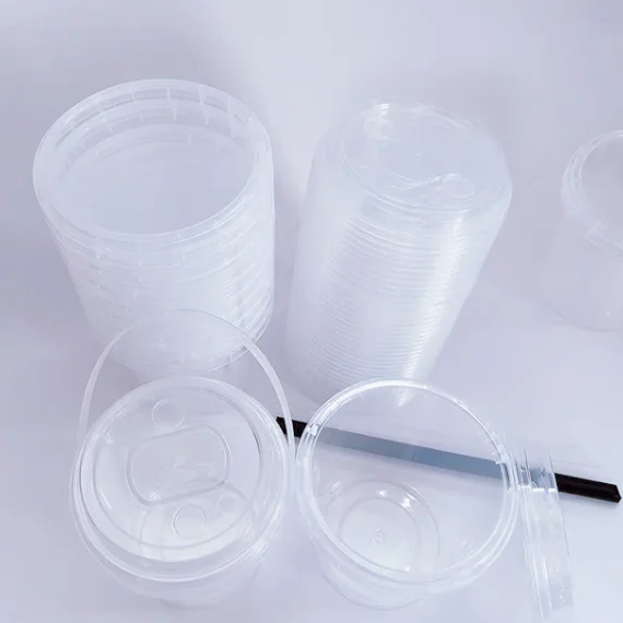 Custom logo printed recyclable disposable 16oz 32oz drink fresh takeaway fruit PP plastic cup buckets with handle and lid