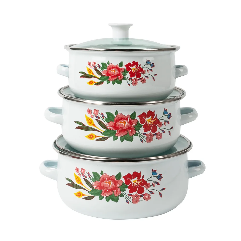 Enamel Casserole Set   16+18+20cm  Cooking Pot Set Household High Quality Cookware Set