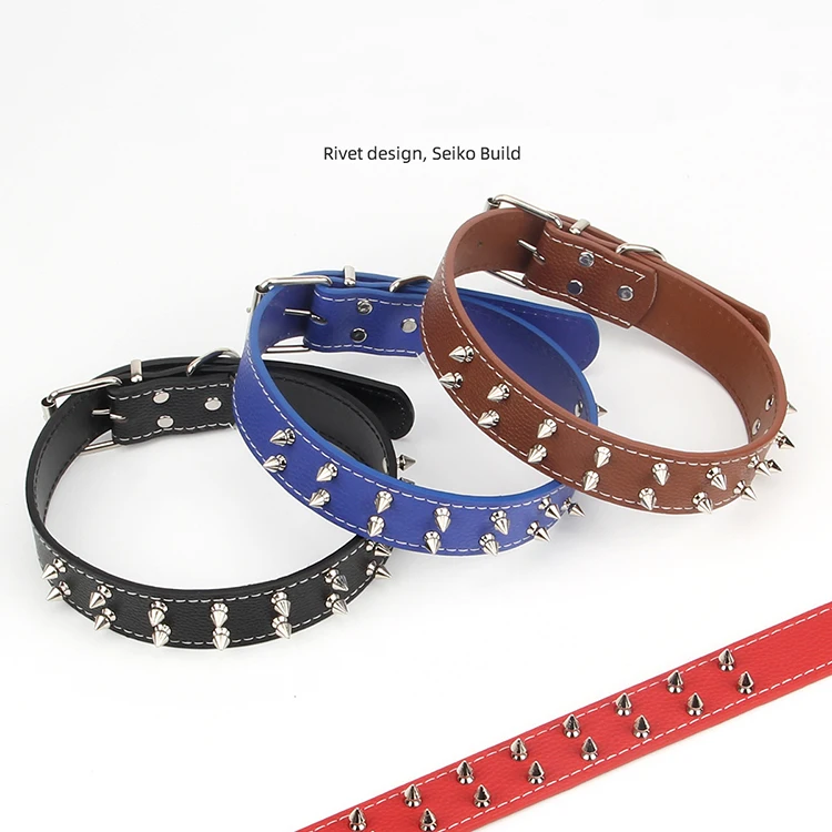 Wholesale Pet Dog Rivet Collars PU Leather Round Bullet Nail Studded Necklace Spiked Strap Punk Style Small Dogs Cat Collar