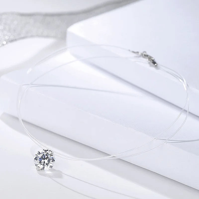 925 Sterling Silver Bead Pearl Fish Wire Chain Round Zircon Diamond Pendant Necklaces Fine Jewelry for Women