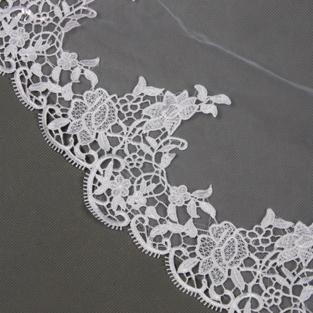 LZP028 Ivory Lace Edge Wedding Veil 3M Two Layer Long Bridal Veil With Comb Custom Made Wedding Accessories