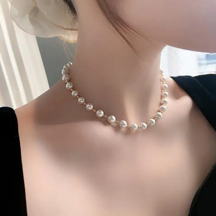 2022 New Design High Quality Tassel Gold Plated Pearl Necklace Clavicle Chain