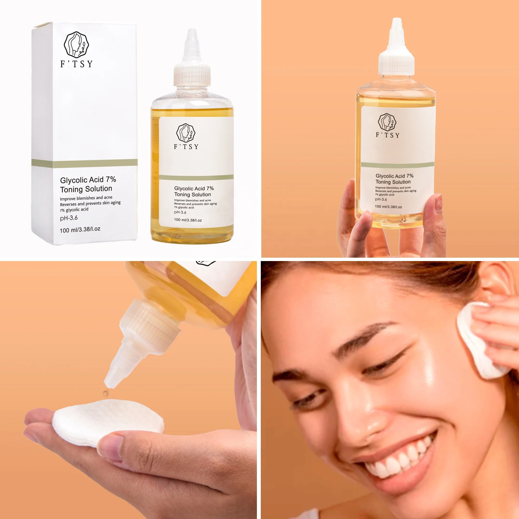 7% Glycolic Acid Toner Fruit Acid Exfoliating Face Water AHA BHA Whitening Treatment Skin Solution