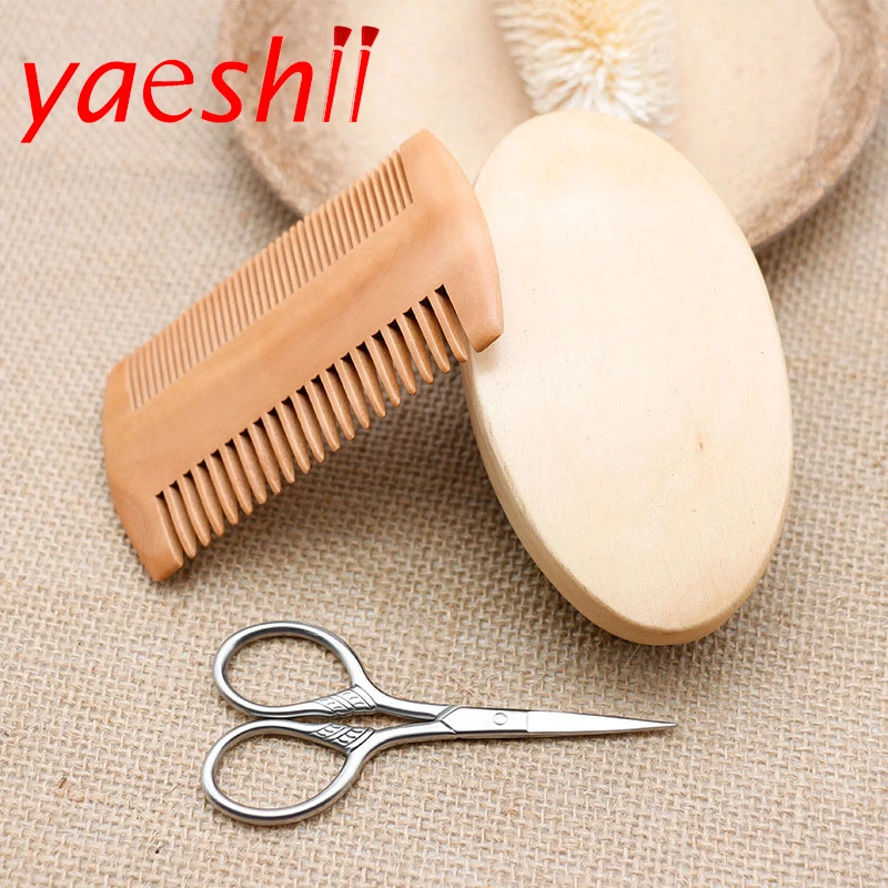 Yaeshii 3Pcs/set Beard Brush Kit Set beard comb brush Boar Bristle Shaving beard brush wooden