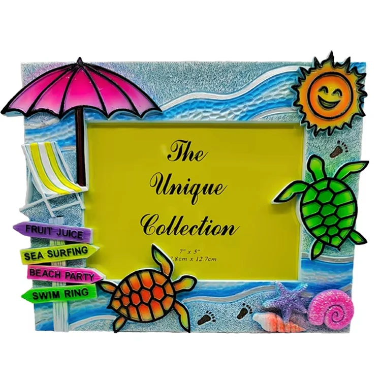 Customised logo hand painted turtle picture frame landmark island american sea ocean beach resin photo frame