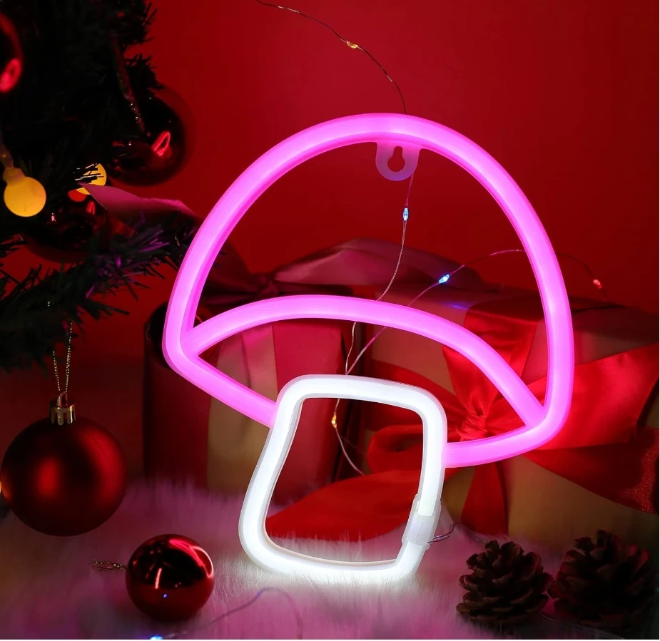 Art Hanging Usb/Battery Operated Neon Light Night Lamp Led Mushroom Sign For Wall Bedroom Kids Room Bar Party Decoration