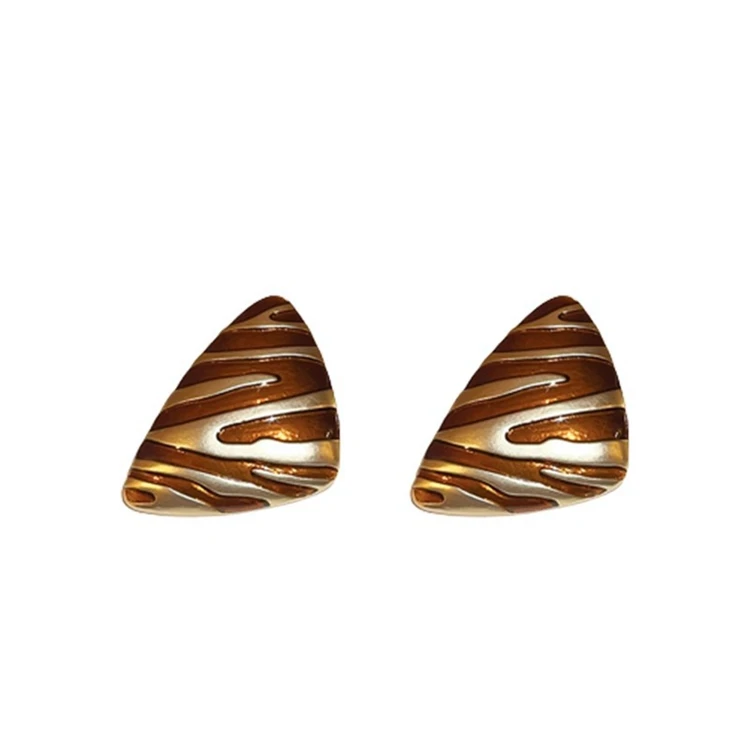 YX-08 Wholesale Fashion Alloy Women Zebra Print Ear Jewelry Simple Modern Enamel Geometric Triangle Stud Earrings For Girls