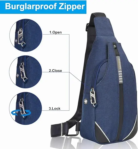 Burglarproof zipper Large Multi Pockets Athletic Travel Sling Bag Crossbody For Men and Women