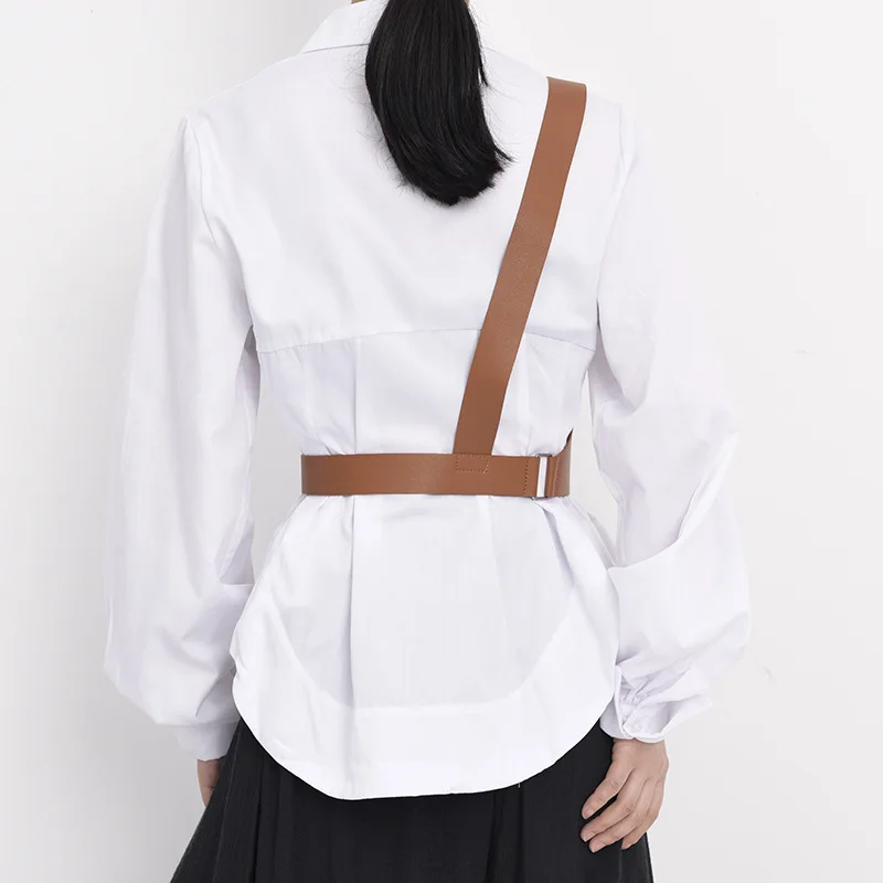 Women Adjustable Waist Seal T-shirt Decorative Cross Strap PU Belt