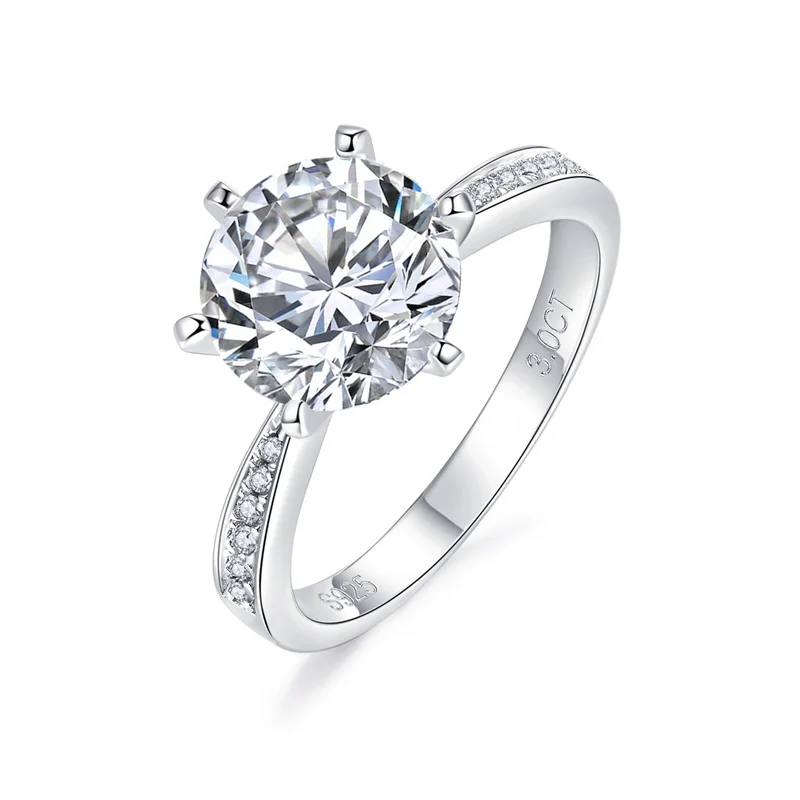 MSR1029 Classic 6 Prong 925 Silver 3 Carat Round Moissanite Ring