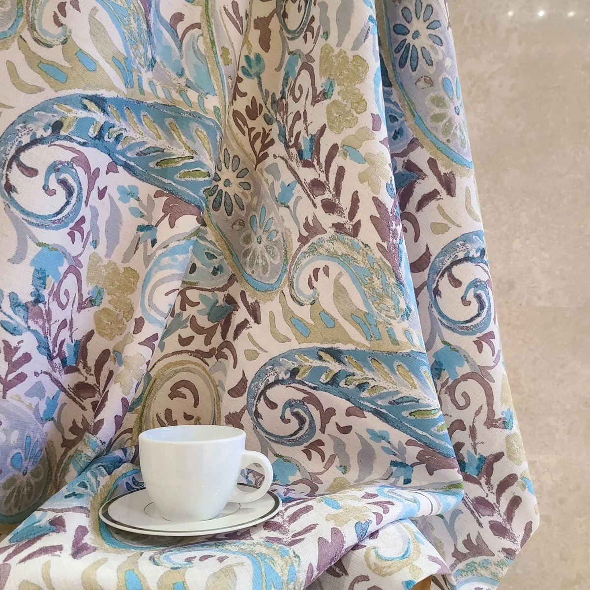 Linen texture floral blackout window printing curtains for the living room bedroom