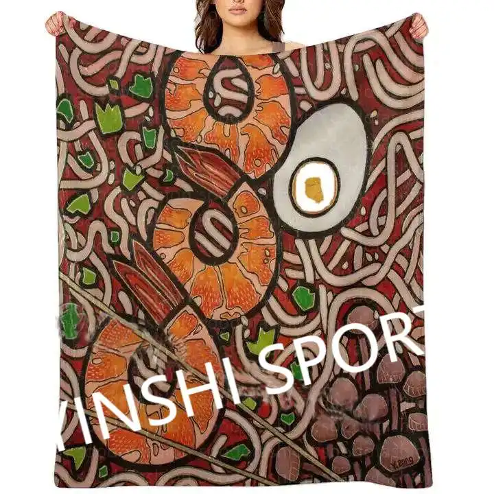 Custom Personalized Funny Egg Mushroom Shrimp Ramen Noodle Home Decoration Sofa Home Bedroom Cushion Bed Blankets