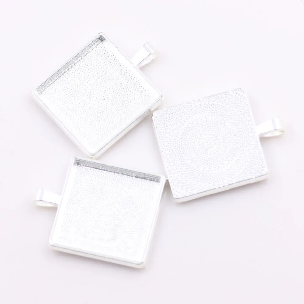 Zhubi 20MM 25MM Cubic Cabochon Tray Bezel Square Blank Pendants Gold Silver Zinc Alloy Pendant Base DIY Jewelry Making Bracelets