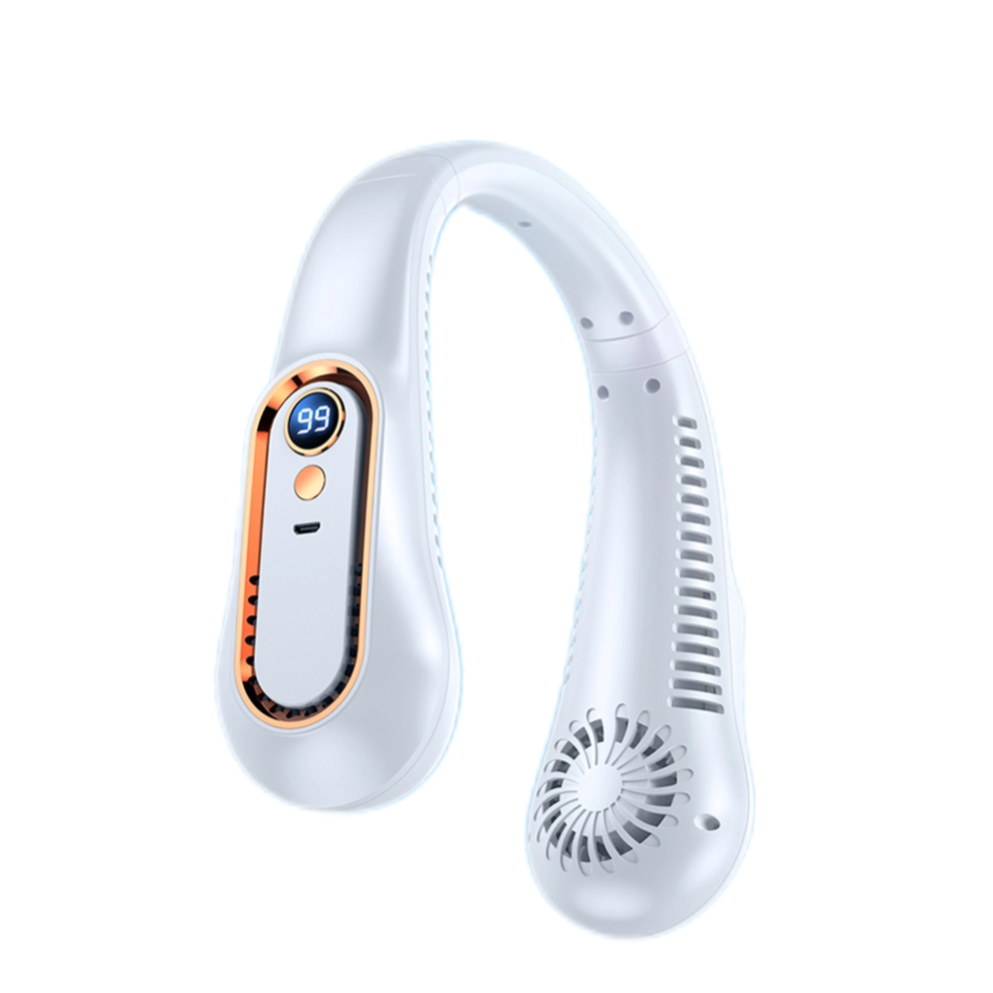New LED digital display outdoor sports USB charging turbine blade lazy neck hanging mini fan
