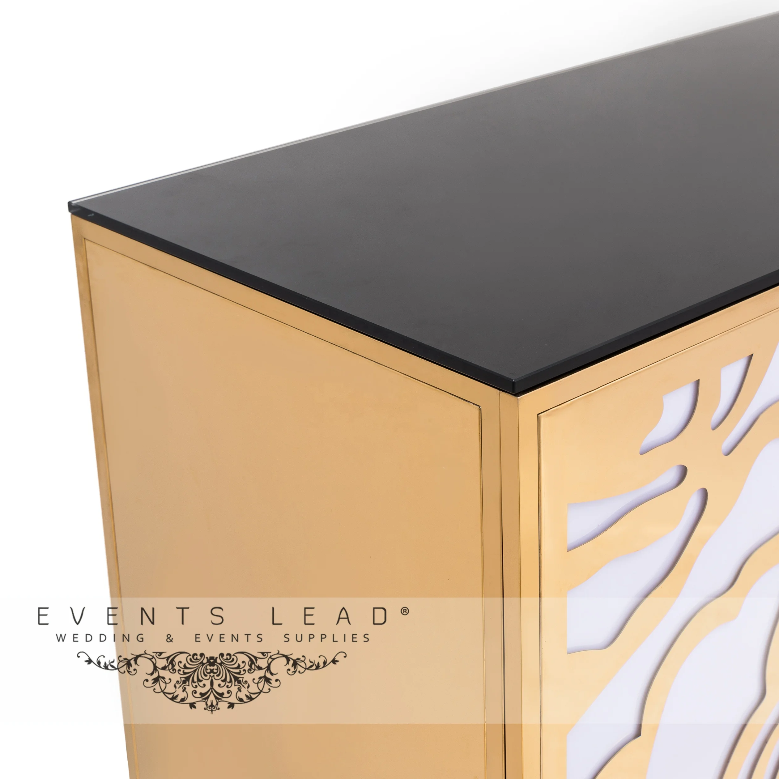 Foldable gold stainless steel flower pattern bar tables cheap outdoor bar counter for home