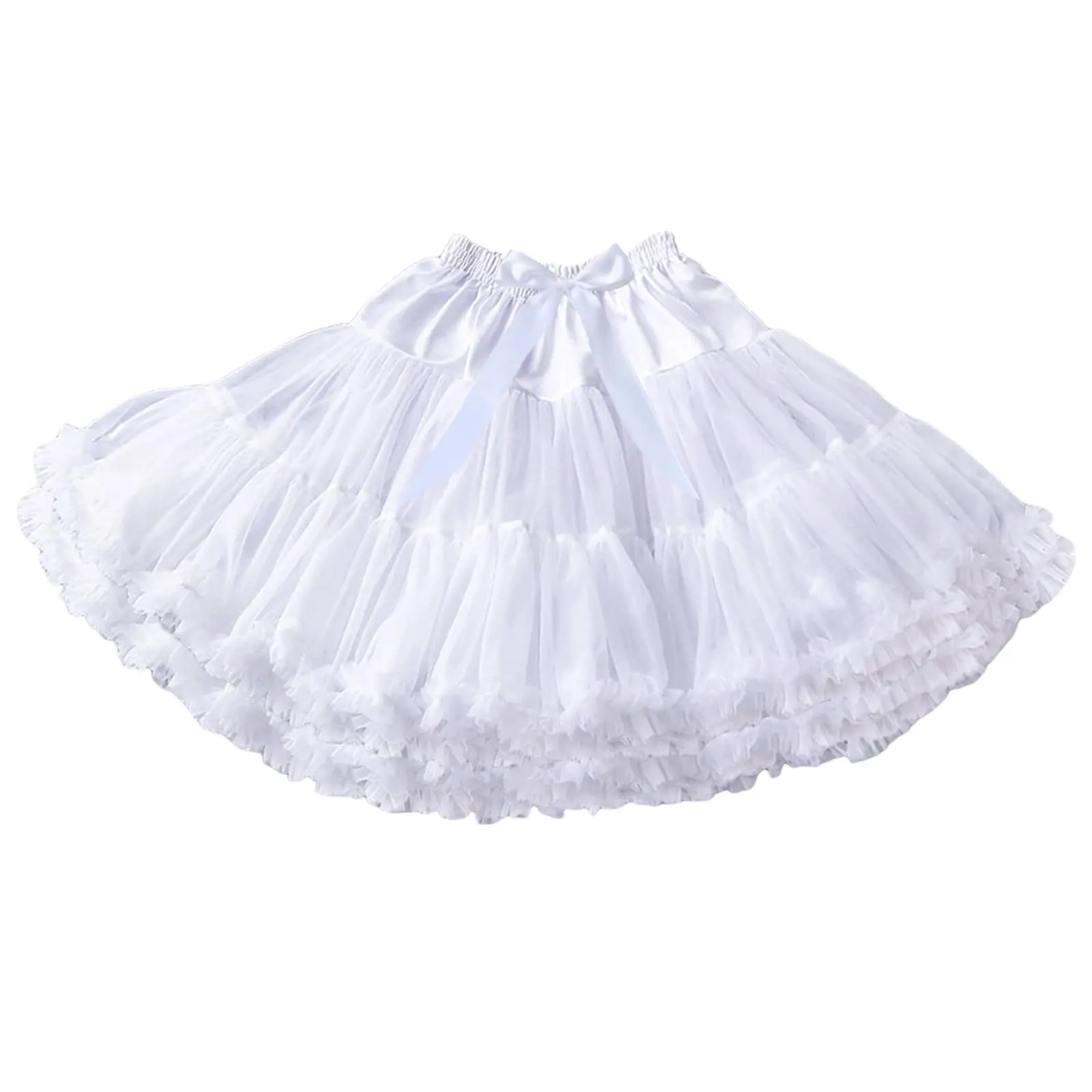 Women White Tulle Tutu Fluffy Crinoline Petticoat Lolita Short Underskirt for Dresses