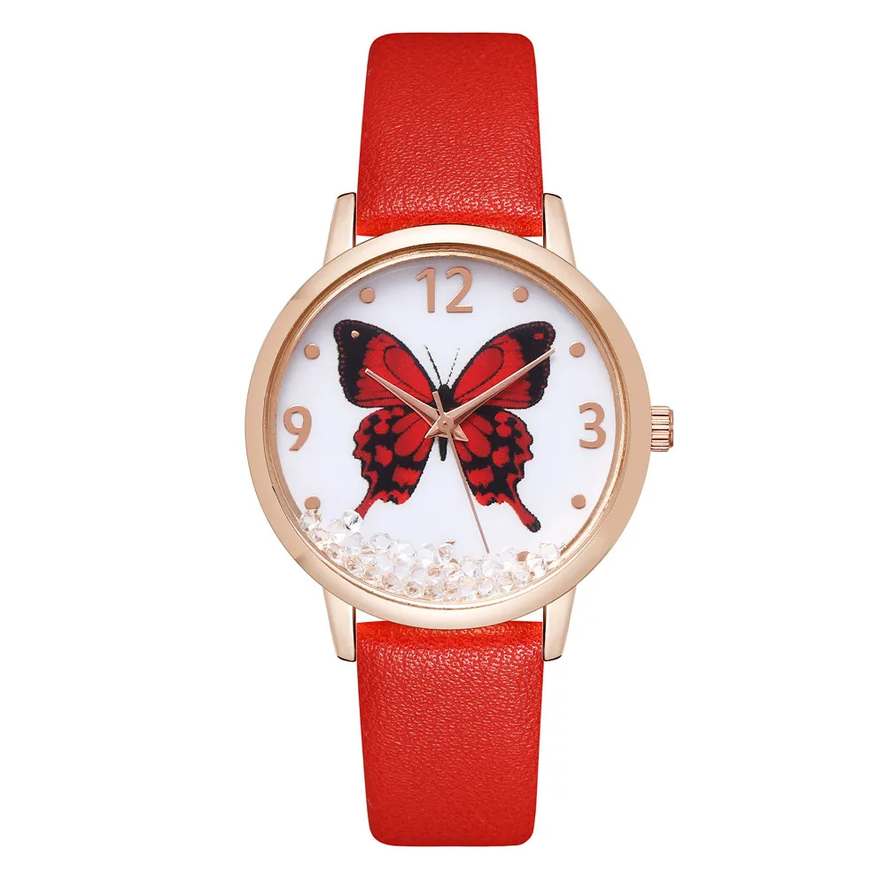 Hot popular Women Watches with bracelets Butterfly Luxury Ladies leather watches  lady fashion shenzhen wholesaler