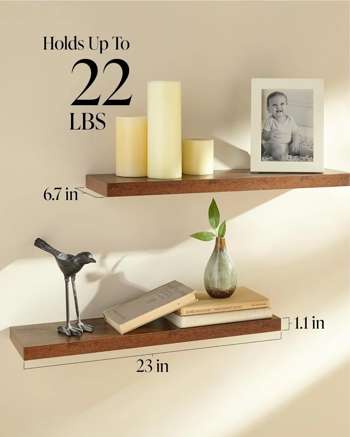 Wall Mounted Wooden Floating Shelves for Bathroom Bedroom Living Room Kitchen Office