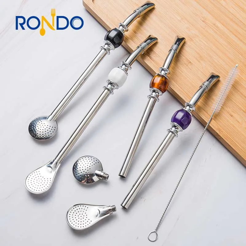 New Style funny Yerba long Mate Stainless Steel Drinking Straws With Filter Spoon and gift box