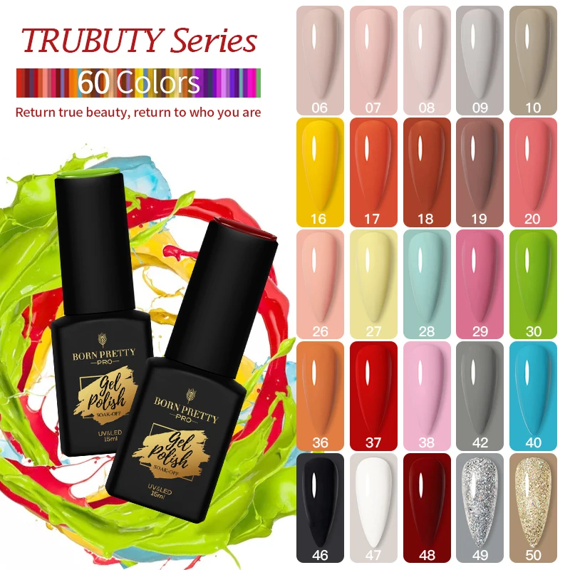 BORN PRETT Private Label 15ml Soak Off Organic Nail Gel Polish Collection 60 Colors Semi Permanent Uv Gel Nails