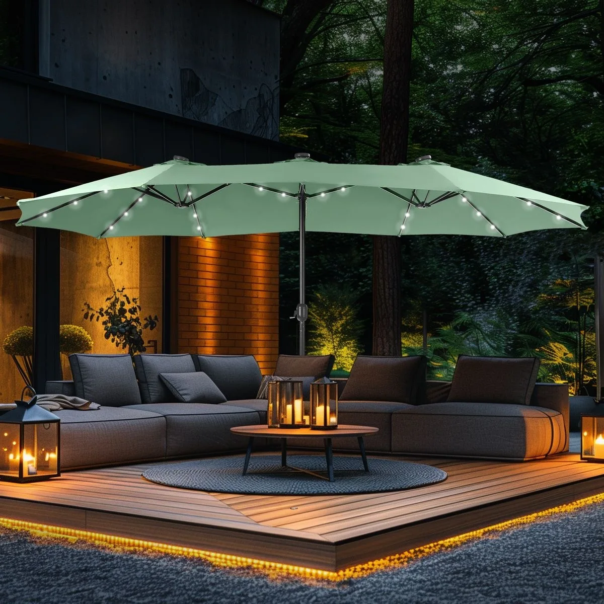Best price Economic Large Parasol Outdoor Garden Double Top Canopy Cantilever Umbrella Fabric with UV Printing Patio