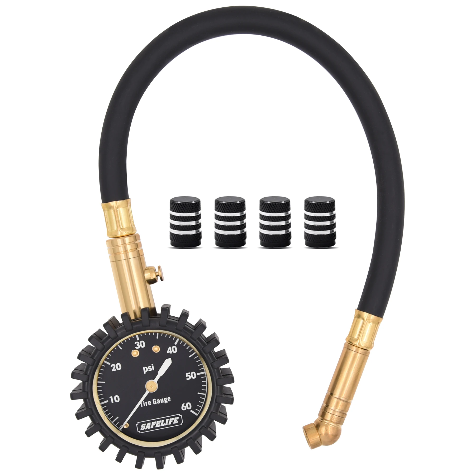 Tire Pressure Gauge, Glow Dial Gauge with Flexible Hose Air Chuck, 0-60 PSI Tire Gauge for Car Truck Bicycle Motorcycle