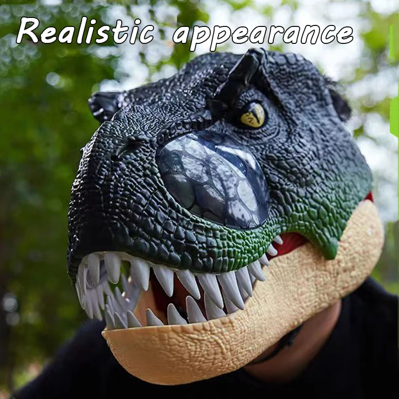 QS 2023 New Arrival Open Mouth Realistic Electric Plastic Halloween Dinosaur Head Mask Toys With Sound Kids Adults Party Toys