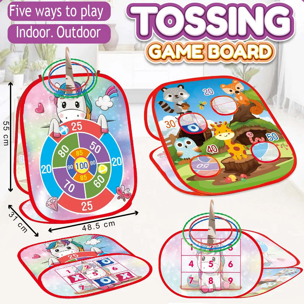 5 In 1 Tossing Game Board Set Cloth Target Score Rings Bean Bags Educational Toys Playing Indoor And Outdoor Sport Games