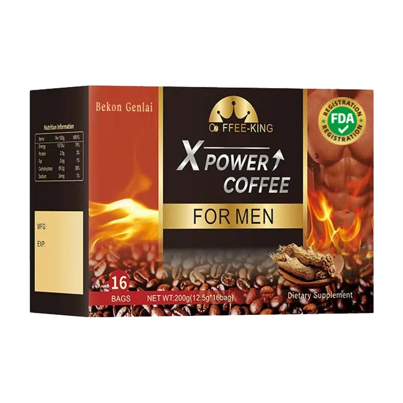 X Power прямой без сахара Растворимый травяной черный кофе для мужчин горький вкус энергетический порошок в коробке упаковка