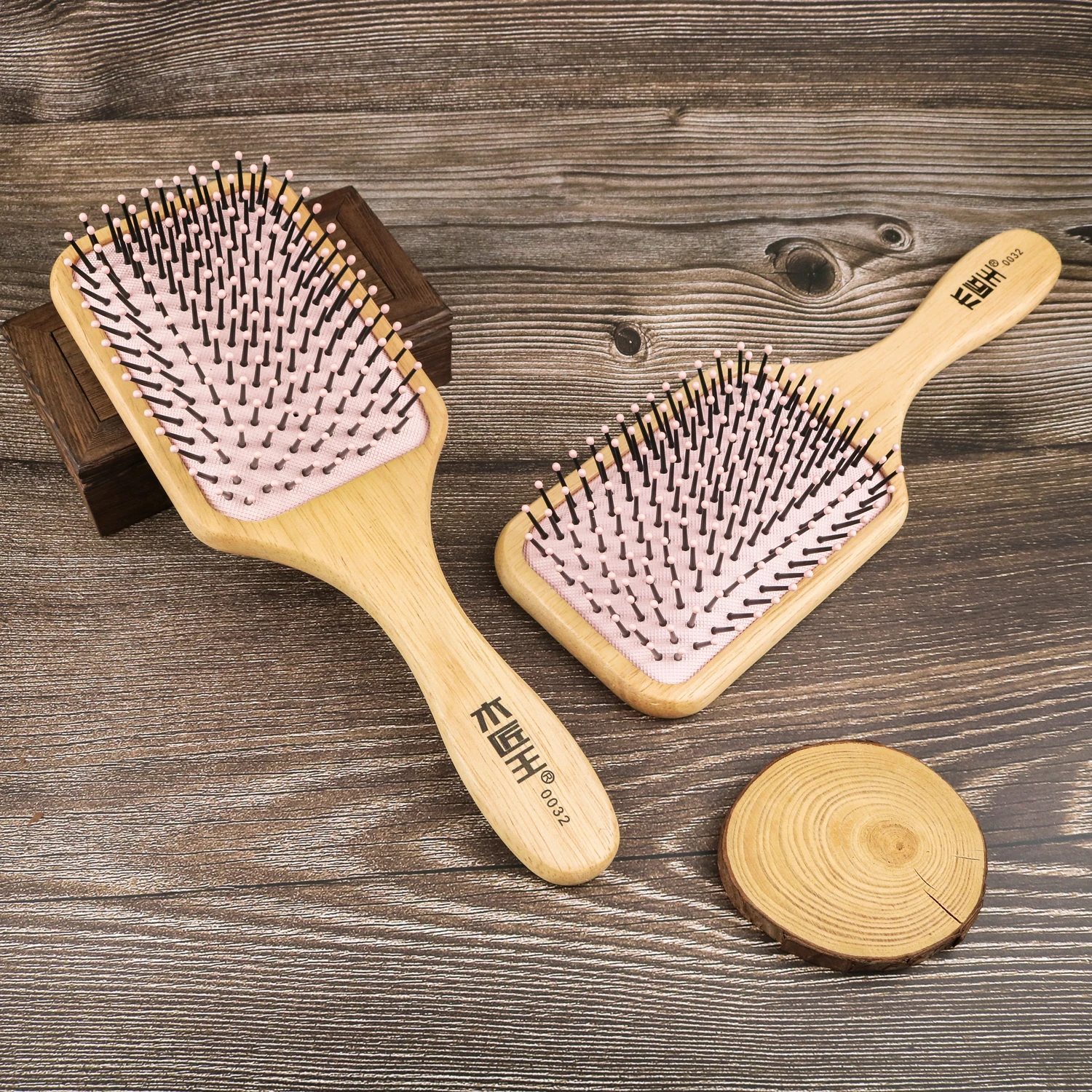Professional Custom Logo Natural Comb Home Anti Static Bamboo Beach Wooden Large Rectanglge Paddle Hair Brushes and Combs Set