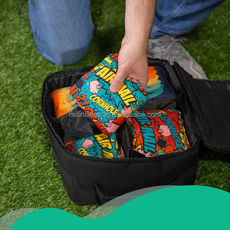 Outdoor Cornhole Bag Carrying Case Holds 4 Corn Hole 16-20 Bags Organizer Game Bag with 4 Separation Pouches